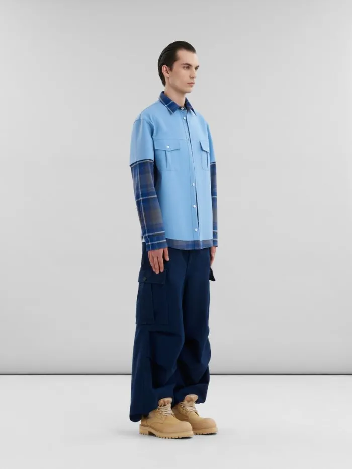 Men Marni Tops and Tshirts Light Blue Organic Cotton TShirt With Mini Marni Logo