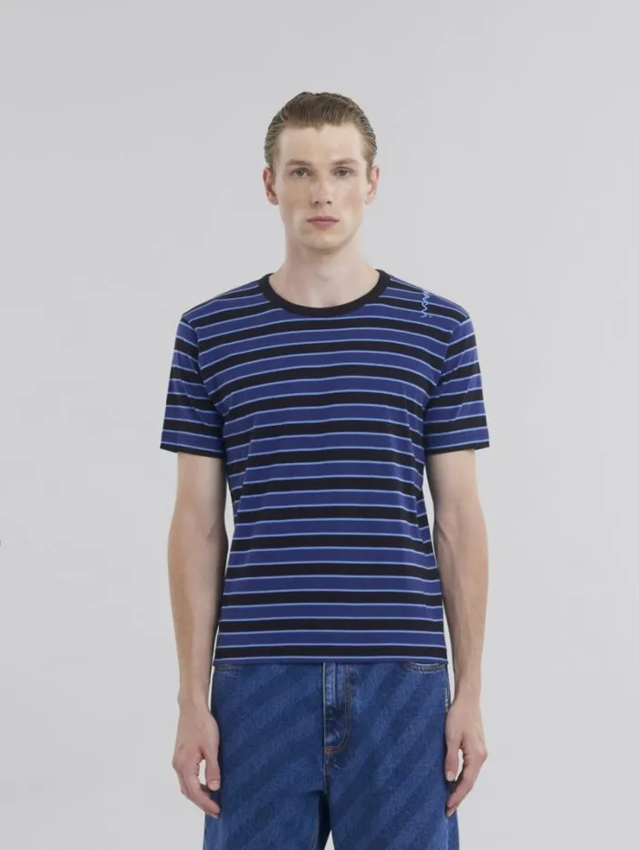 Men Marni Tops and Tshirts Red Striped Boxy Cotton TShirt