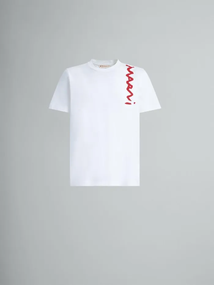 Men Marni Tops and Tshirts White Organic Cotton TShirt With Marni Mending Logo