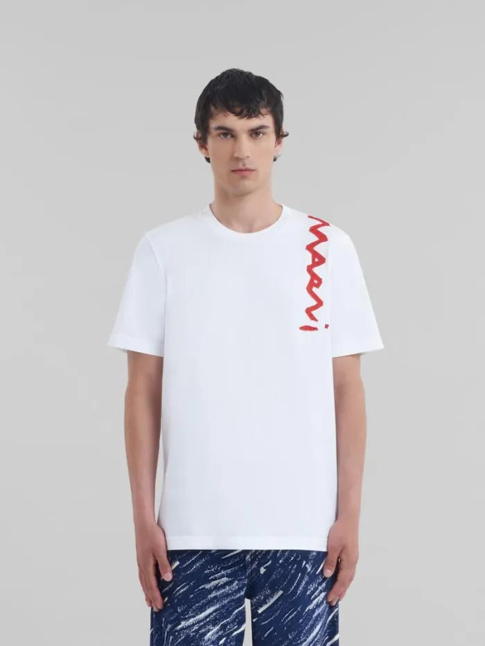 Men Marni Tops and Tshirts White Organic Cotton TShirt With Marni Mending Logo