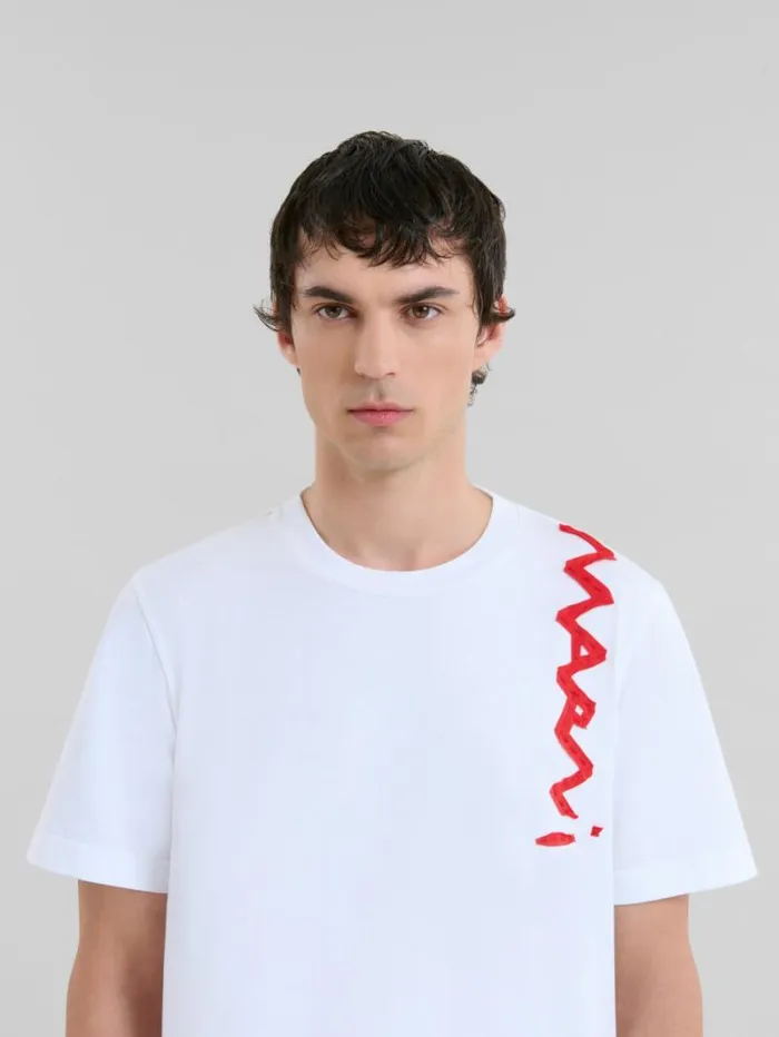 Men Marni Tops and Tshirts White Organic Cotton TShirt With Marni Mending Logo