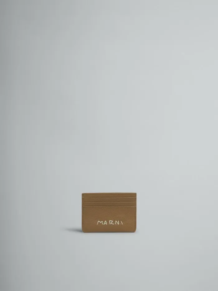 Men Marni Wallets and Small Leather Goods Brown Leather Cardholder With Marni Mending Embroidery Men Marni Wallets and Small Leather Goods Brown Leather Cardholder With Marni Mending Embroidery