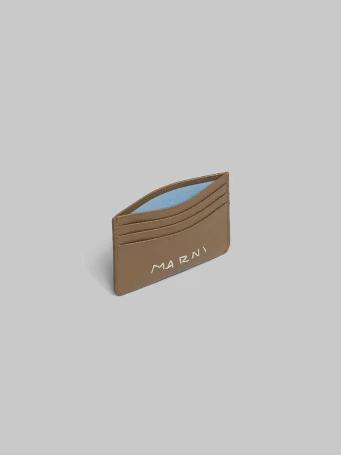 Men Marni Wallets and Small Leather Goods Brown Leather Cardholder With Marni Mending Embroidery