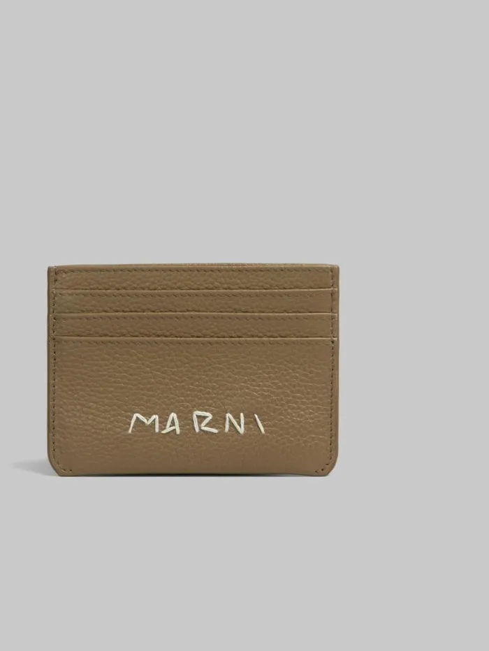 Men Marni Wallets and Small Leather Goods Brown Leather Cardholder With Marni Mending Embroidery