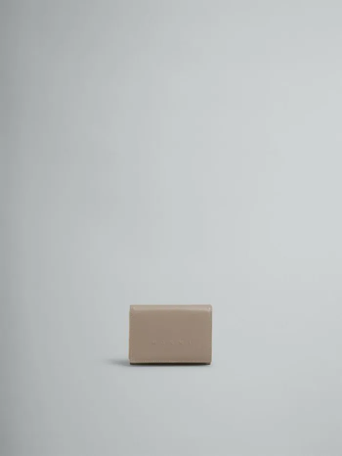 Men Marni Wallets and Small Leather Goods Taupe Leather Trifold Wallet With Raised Marni Logo