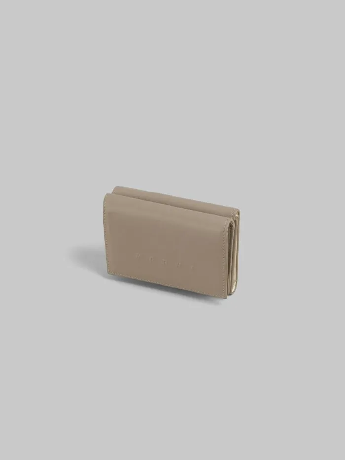 Men Marni Wallets and Small Leather Goods Taupe Leather Trifold Wallet With Raised Marni Logo