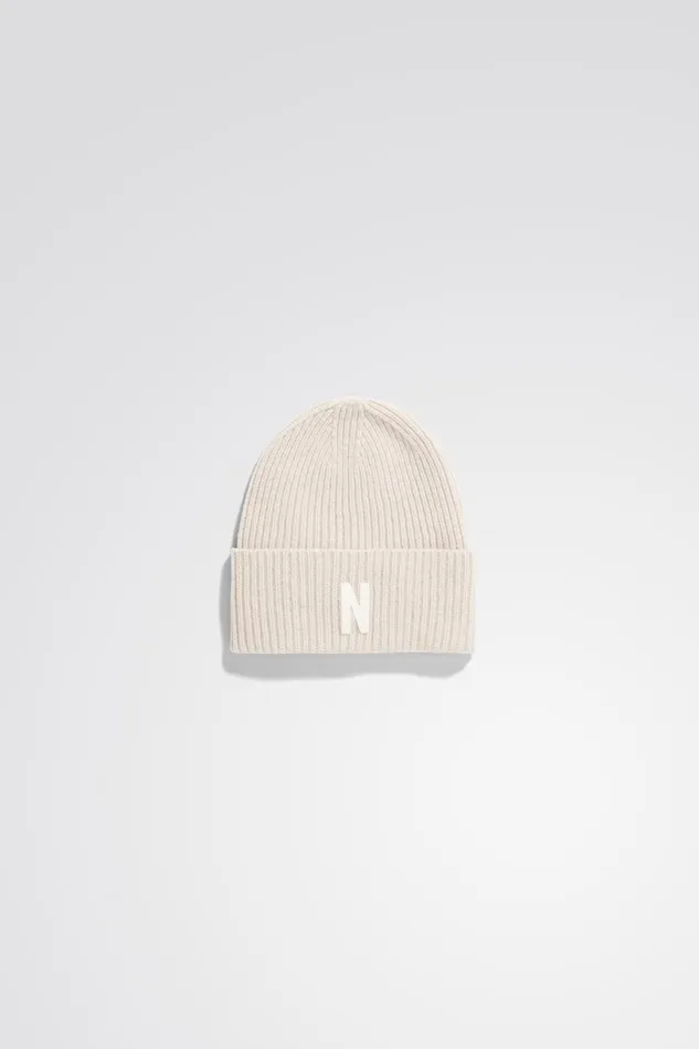 Men Merino Lambswool Rib N Logo Beanie Burgundy Norse Projects Beanies