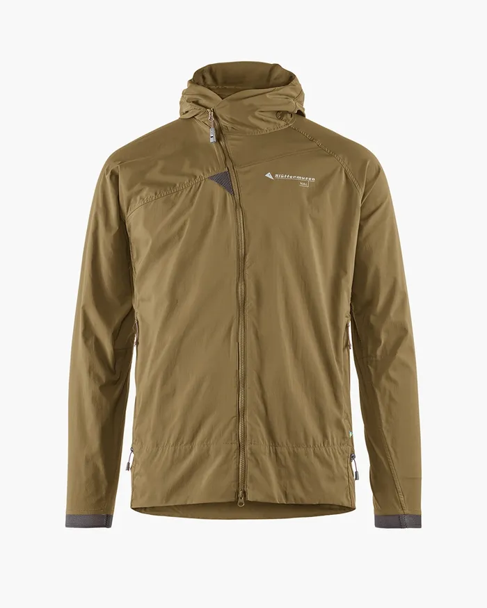Men Nal Hooded Windbreaker Jacket Olive Klttermusen Wind Resistant Jackets