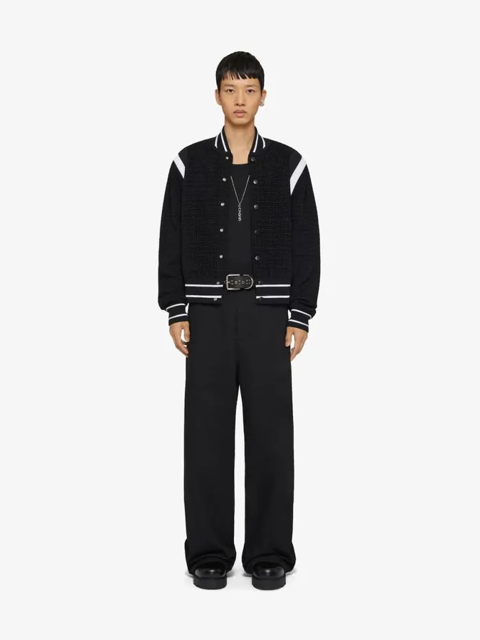 Men Outerwear and Blousons Givenchy Varsity Jacket In 4G Knit With Velvet Effect Black