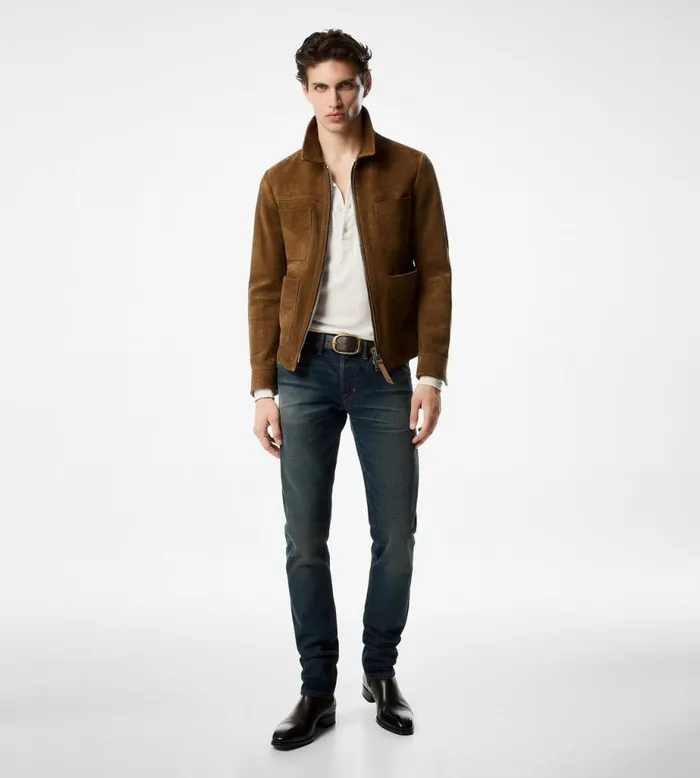 Men Outerwear Tom Ford Brushed Heathered Suede Four Pocket Blouson Cigar Men Outerwear Tom Ford Brushed Heathered Suede Four Pocket Blouson Cigar