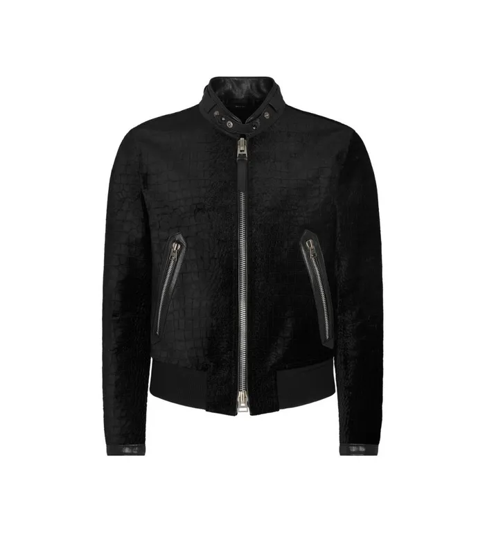 Men Outerwear Tom Ford Croco Printed Velvet Biker Black