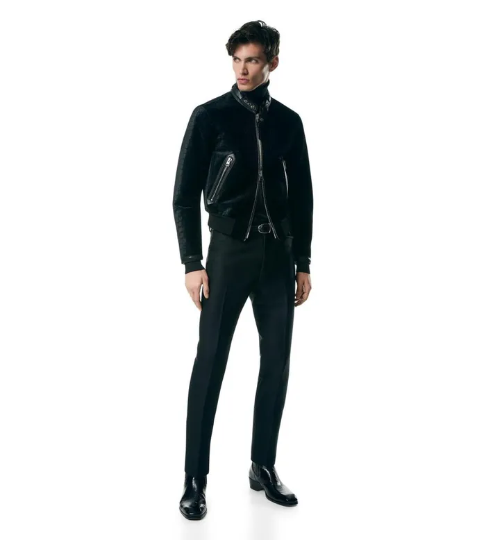 Men Outerwear Tom Ford Croco Printed Velvet Biker Black Men Outerwear Tom Ford Croco Printed Velvet Biker Black