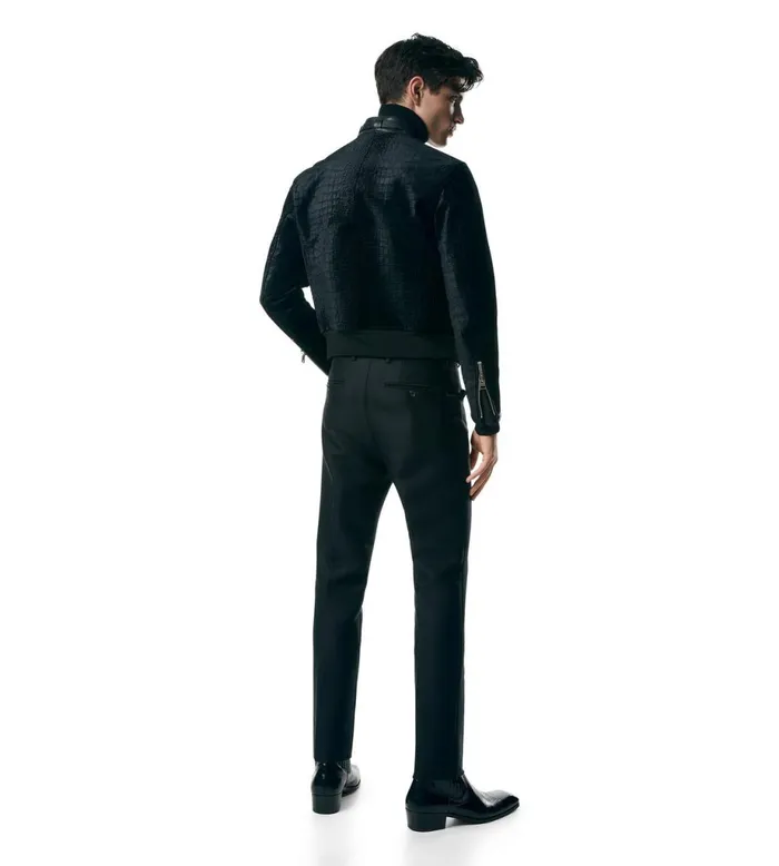 Men Outerwear Tom Ford Croco Printed Velvet Biker Black Men Outerwear Tom Ford Croco Printed Velvet Biker Black