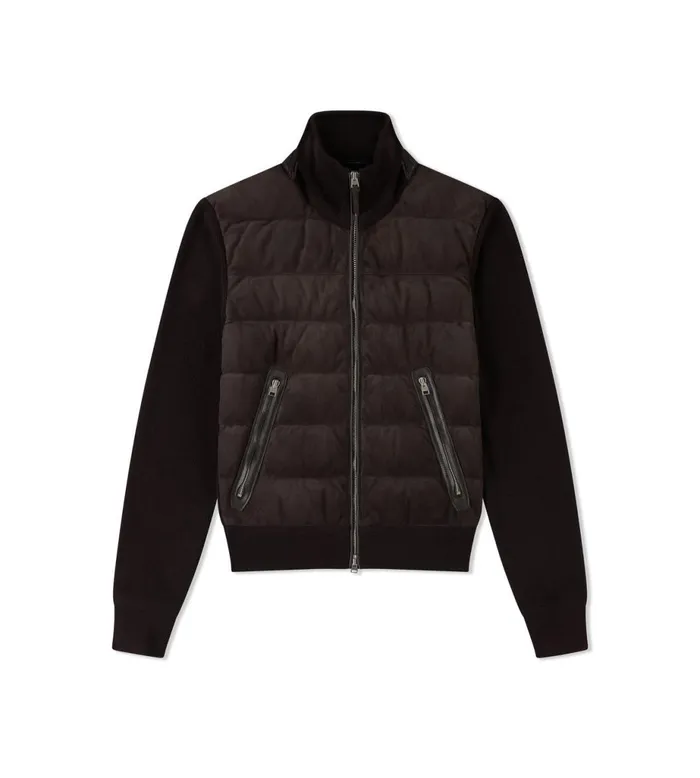 Men Outerwear Tom Ford Down Suede Front Zip Through Ebony