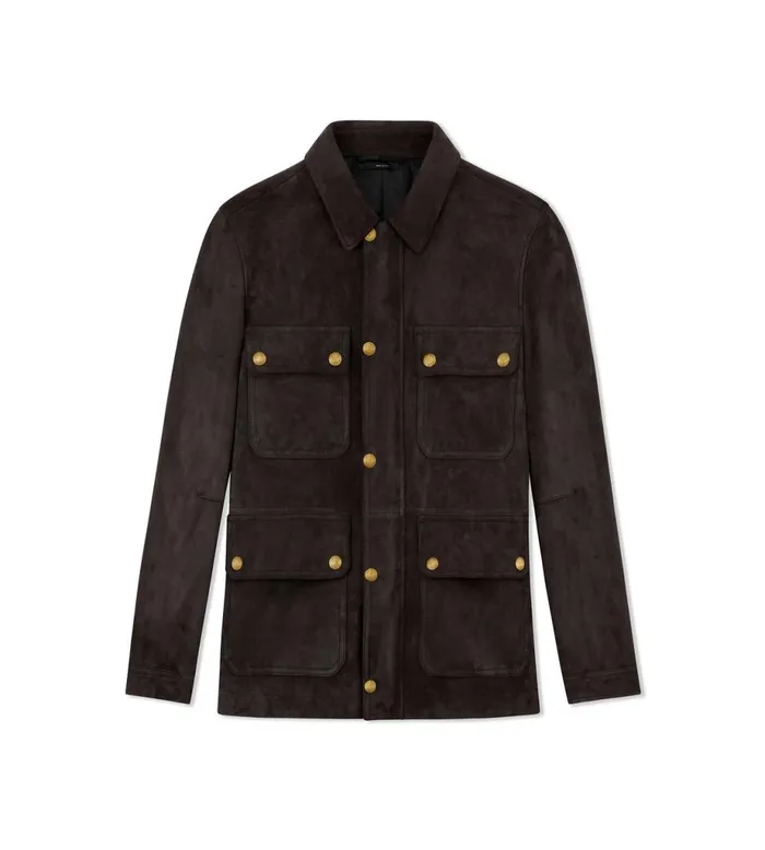 Men Outerwear Tom Ford Light Suede Field Jacket Ebony