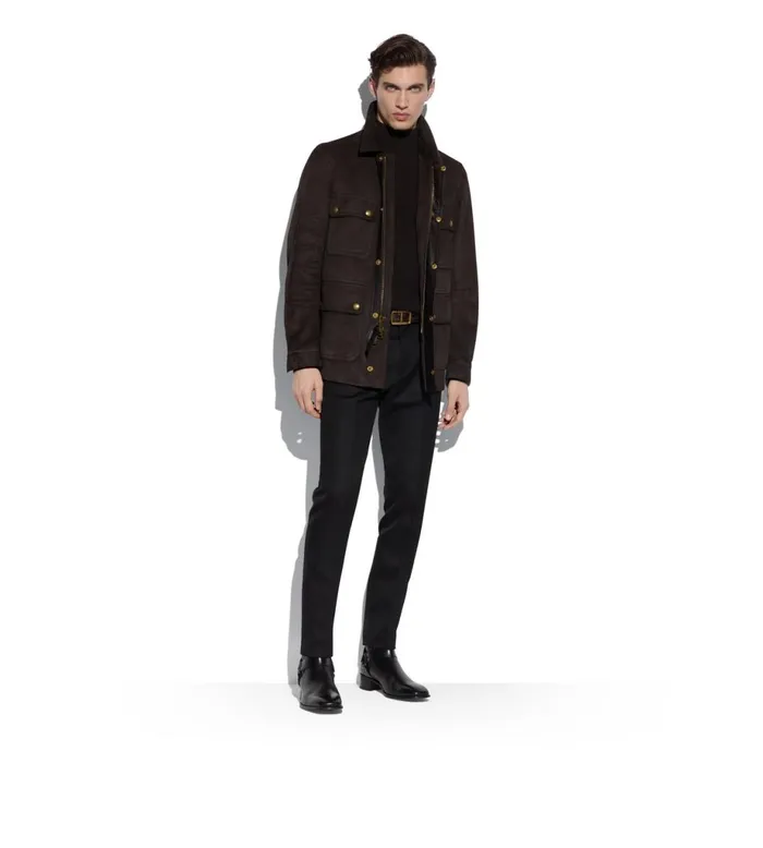 Men Outerwear Tom Ford Light Suede Field Jacket Ebony Men Outerwear Tom Ford Light Suede Field Jacket Ebony