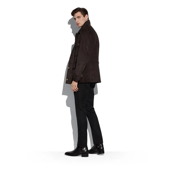 Men Outerwear Tom Ford Light Suede Field Jacket Ebony Men Outerwear Tom Ford Light Suede Field Jacket Ebony