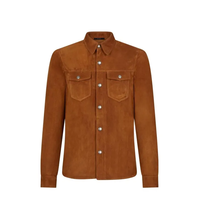 Men Outerwear Tom Ford Light Suede Outershirt Tobacco