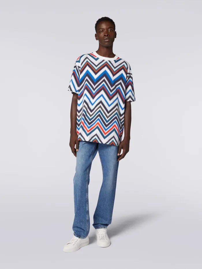 Men Oversized TShirt In Zigzag Cotton Multicoloured Missoni Polos and Tshirts