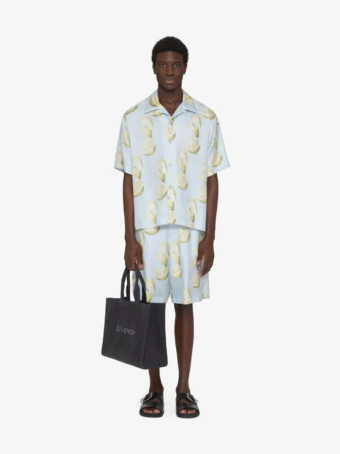 Men Pants and Shorts Givenchy Bermuda Shorts In Silk With Lemon Print Blueyellow