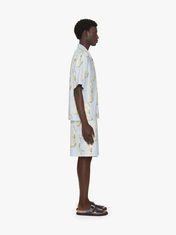 Men Pants and Shorts Givenchy Bermuda Shorts In Silk With Lemon Print Blueyellow