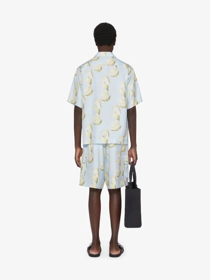 Men Pants and Shorts Givenchy Bermuda Shorts In Silk With Lemon Print Blueyellow