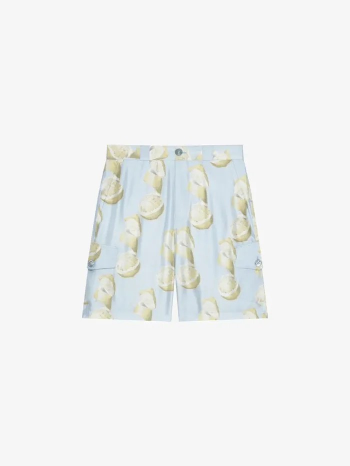 Men Pants and Shorts Givenchy Bermuda Shorts In Silk With Lemon Print Blueyellow