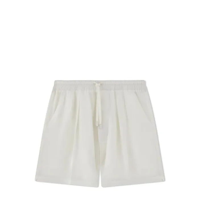 Men Pants and Shorts Tom Ford Lightweight Lyocell Pleat Short Ivory