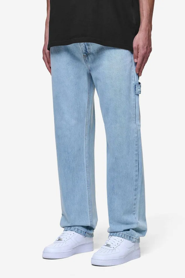 Men Pegador Basic Bottoms Daule Baggy Workwear Jeans Washed Light Blue