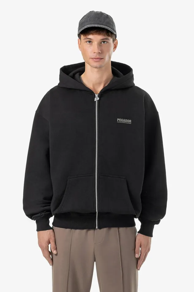 Men Pegador Hoodies Clinton Oversized Sweat Jacket Washed Black Men Pegador Hoodies Clinton Oversized Sweat Jacket Washed Black