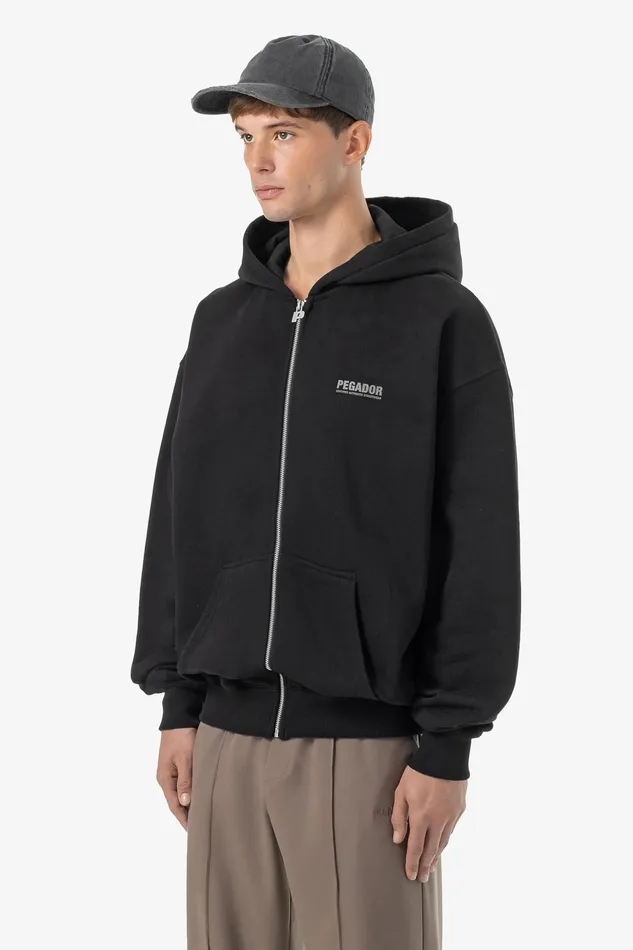 Men Pegador Hoodies Clinton Oversized Sweat Jacket Washed Black Men Pegador Hoodies Clinton Oversized Sweat Jacket Washed Black