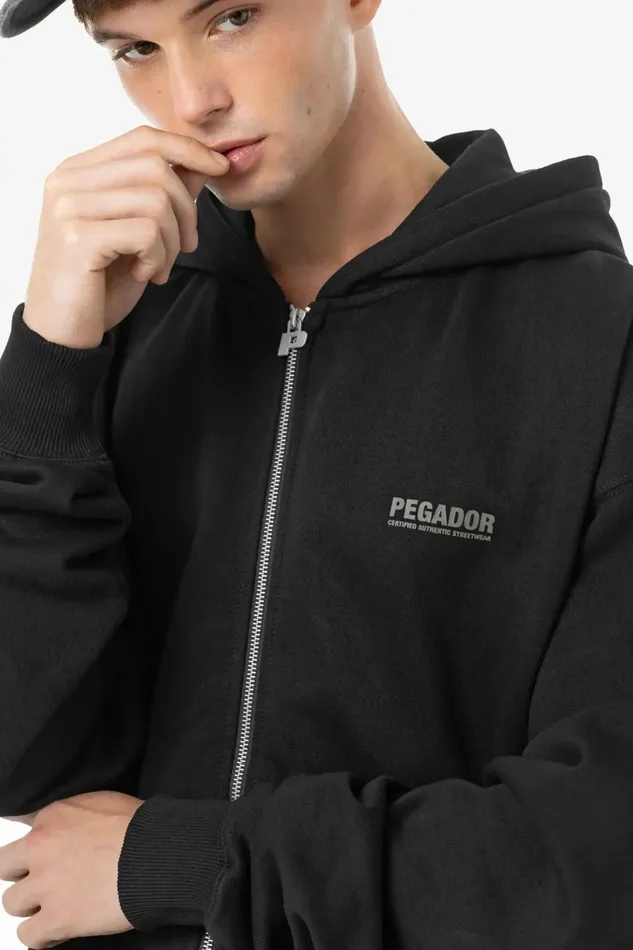 Men Pegador Hoodies Clinton Oversized Sweat Jacket Washed Black Men Pegador Hoodies Clinton Oversized Sweat Jacket Washed Black