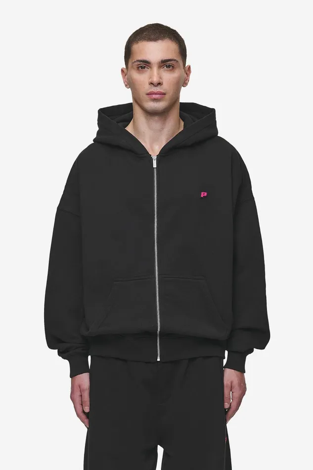 Men Pegador Hoodies Leono Boxy Sweat Jacket Washed Black Virtual Pink Gum
