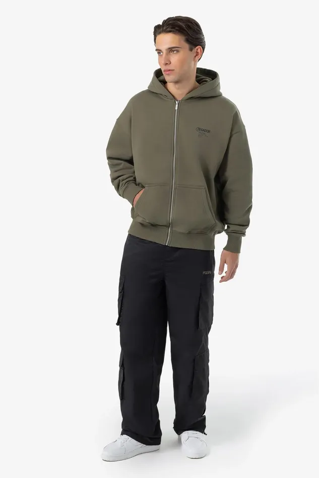 Men Pegador Hoodies Mahan Oversized Sweat Jacket Washed Faded Olive Men Pegador Hoodies Mahan Oversized Sweat Jacket Washed Faded Olive
