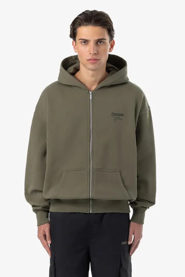 Men Pegador Hoodies Mahan Oversized Sweat Jacket Washed Faded Olive Men Pegador Hoodies Mahan Oversized Sweat Jacket Washed Faded Olive