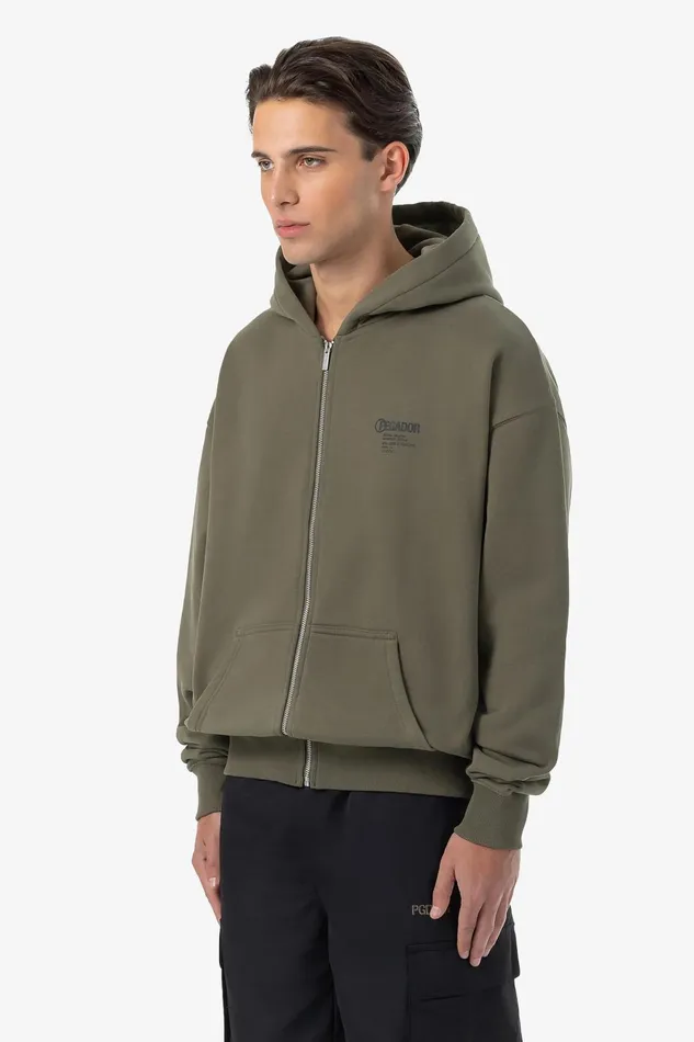 Men Pegador Hoodies Mahan Oversized Sweat Jacket Washed Faded Olive Men Pegador Hoodies Mahan Oversized Sweat Jacket Washed Faded Olive