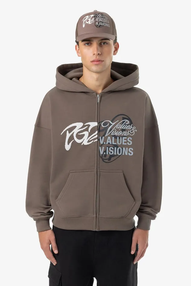 Men Pegador Hoodies Wakun Boxy Sweat Jacket Washed Dust Brown