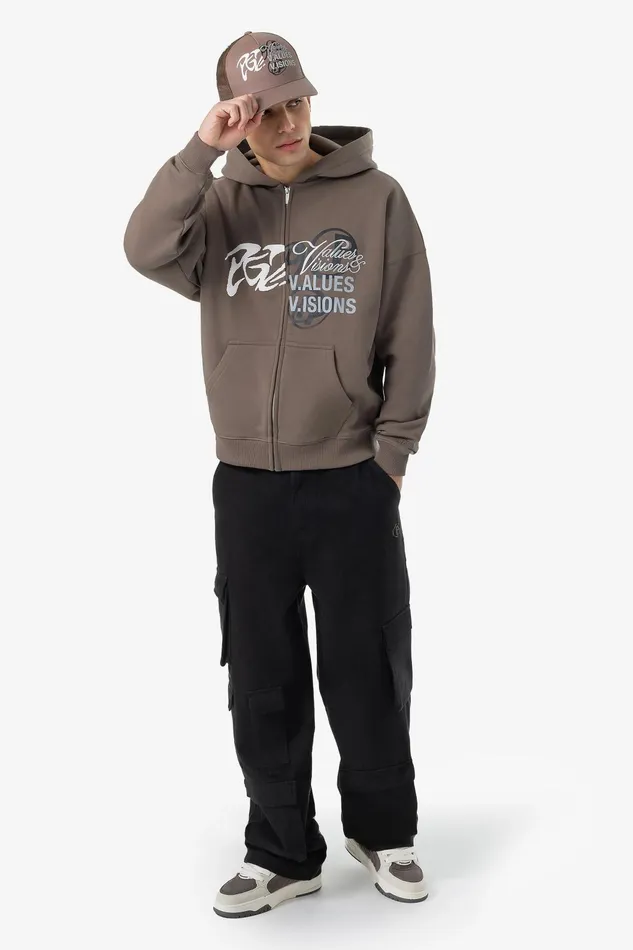 Men Pegador Hoodies Wakun Boxy Sweat Jacket Washed Dust Brown
