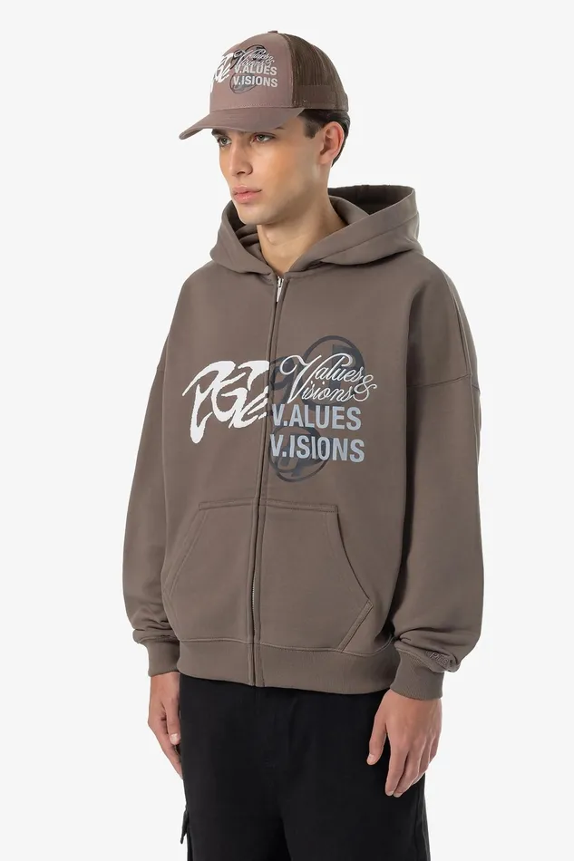 Men Pegador Hoodies Wakun Boxy Sweat Jacket Washed Dust Brown