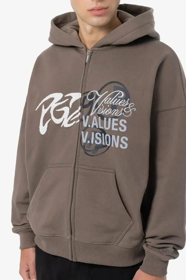 Men Pegador Hoodies Wakun Boxy Sweat Jacket Washed Dust Brown