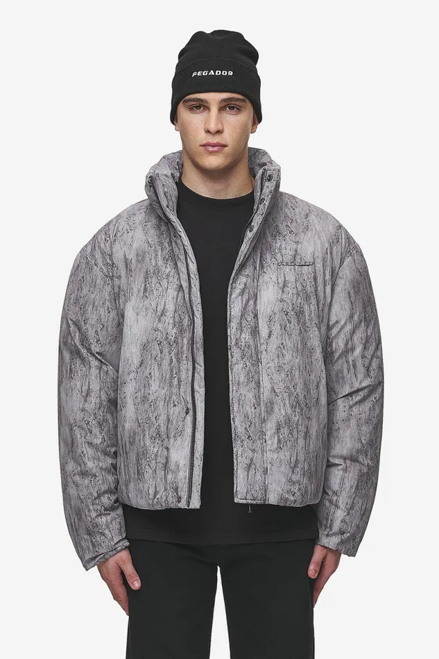 Men Pegador Jacken Lavoy Ripstop Crushed Cropped Boxy Puffer Jacket Steel Grey