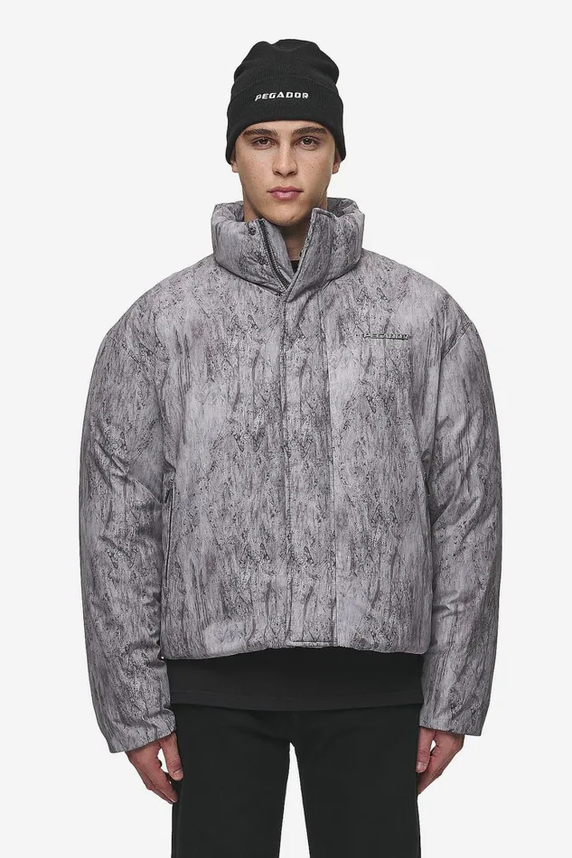 Men Pegador Jacken Lavoy Ripstop Crushed Cropped Boxy Puffer Jacket Steel Grey