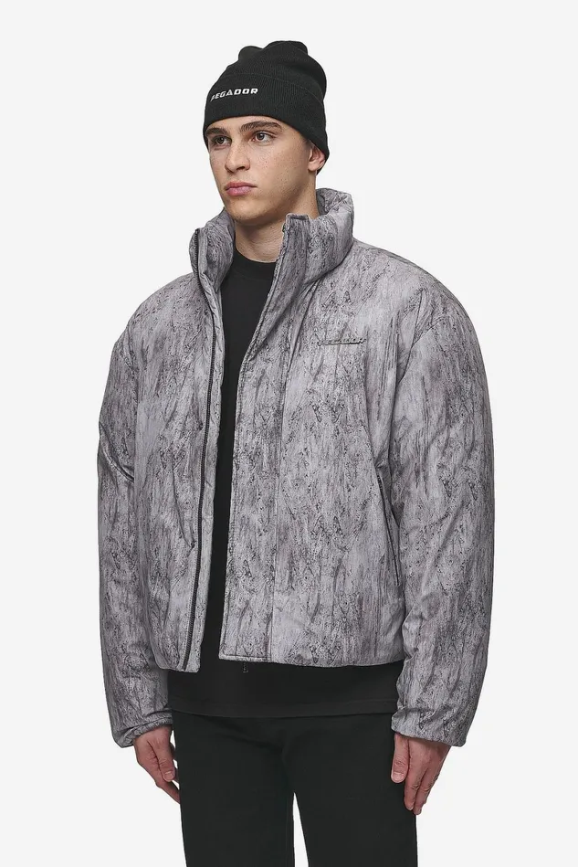 Men Pegador Jacken Lavoy Ripstop Crushed Cropped Boxy Puffer Jacket Steel Grey
