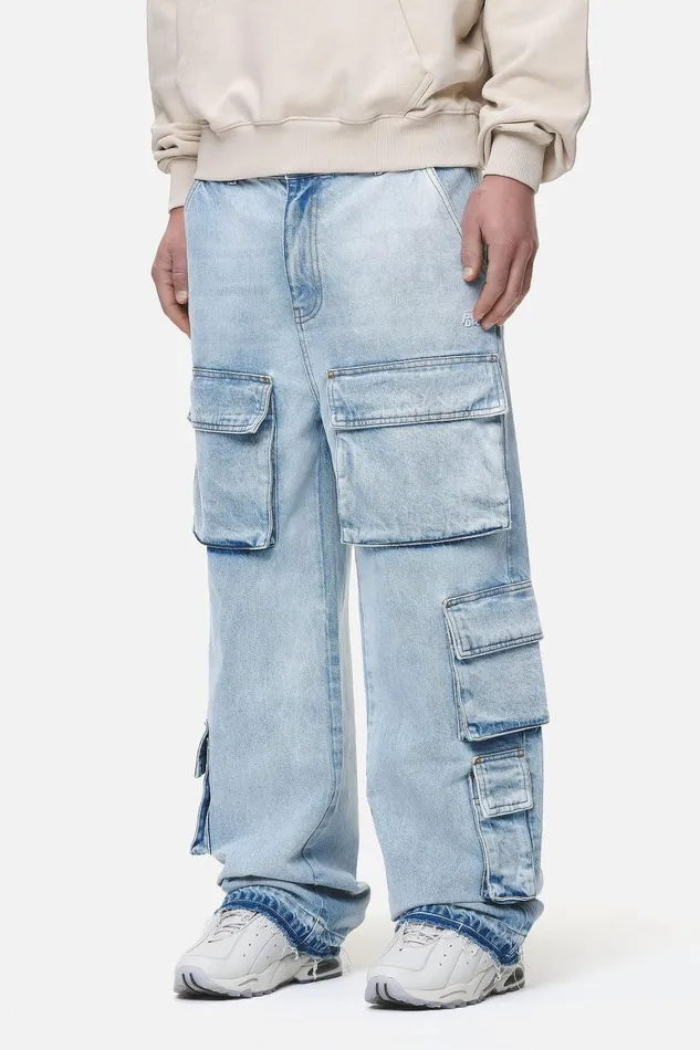 Men Pegador Jeans Lark Loose Cargo Jeans Washed Bright Blue