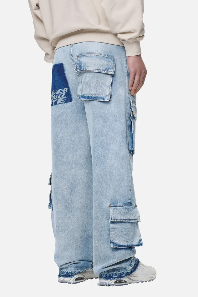 Men Pegador Jeans Lark Loose Cargo Jeans Washed Bright Blue