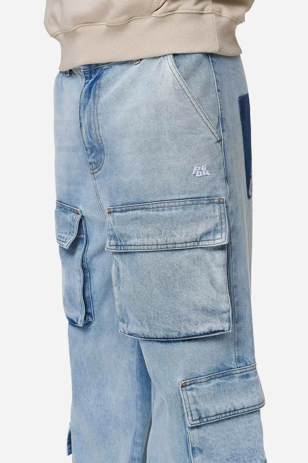 Men Pegador Jeans Lark Loose Cargo Jeans Washed Bright Blue
