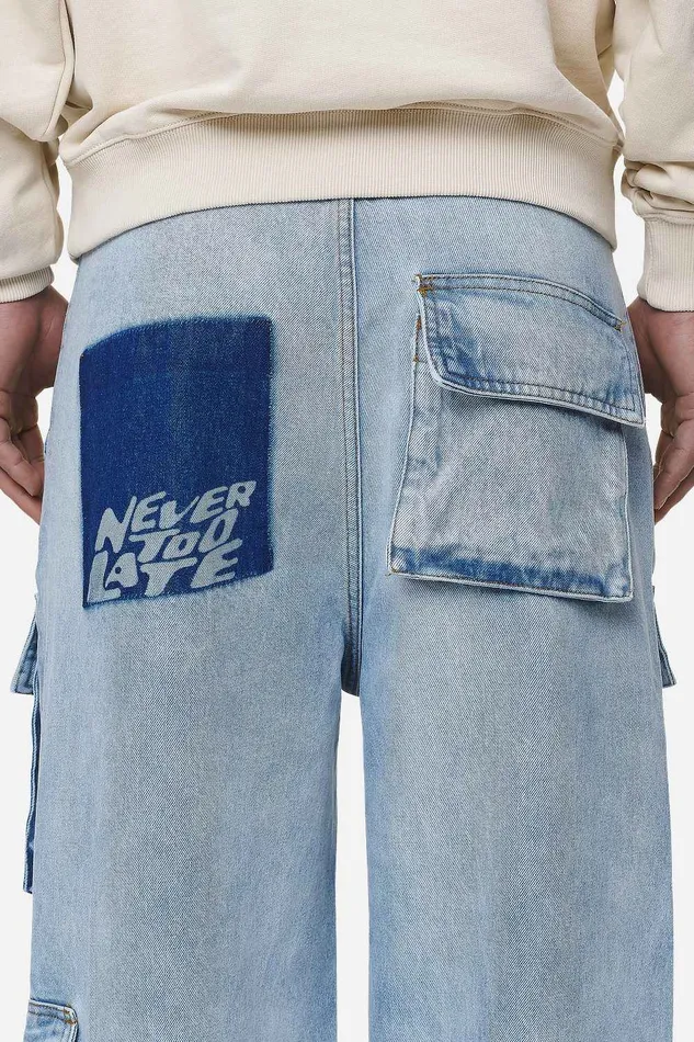 Men Pegador Jeans Lark Loose Cargo Jeans Washed Bright Blue