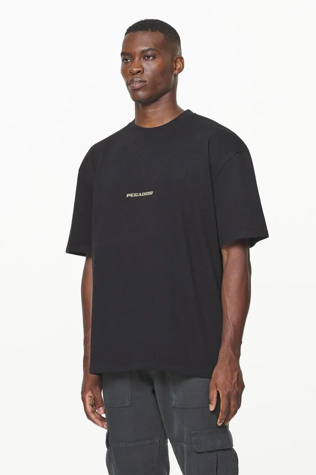 Men Pegador Tees Colne Logo Oversized Tee Vintage Washed Onyx Black Gum