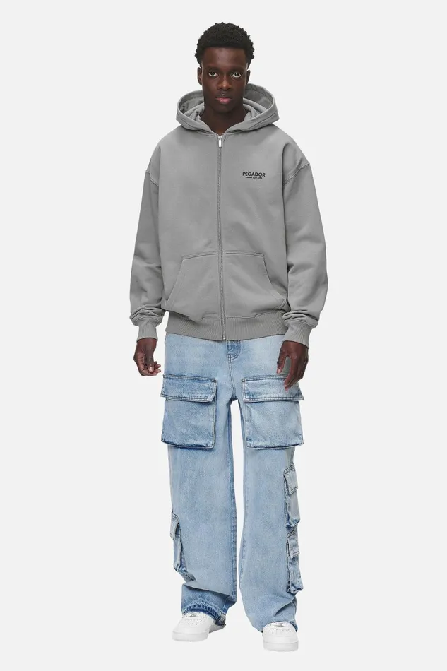 Men Pegador Zip Hoodies Alchar Oversized Sweat Jacket Washed Cool Grey Men Pegador Zip Hoodies Alchar Oversized Sweat Jacket Washed Cool Grey