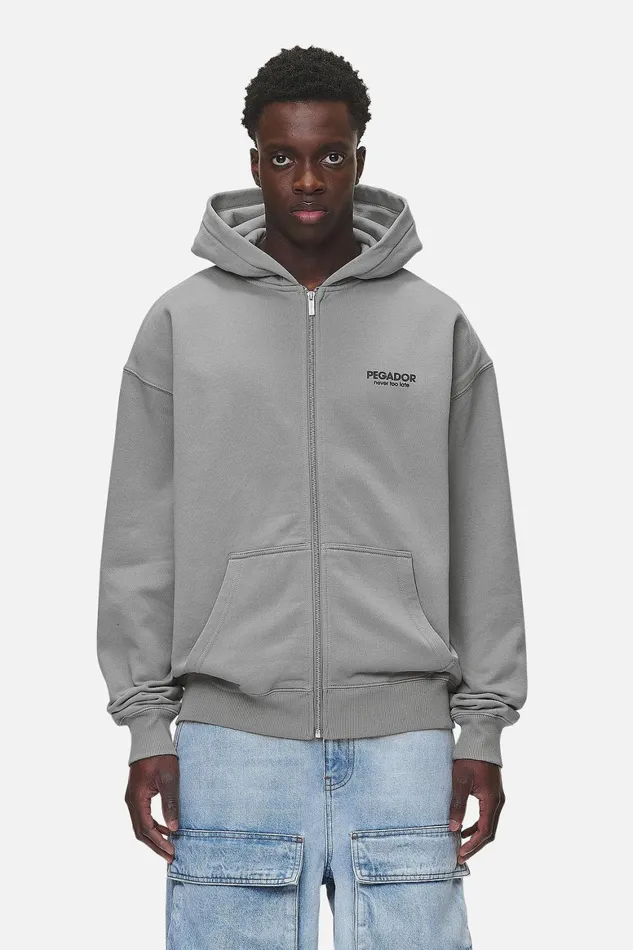 Men Pegador Zip Hoodies Alchar Oversized Sweat Jacket Washed Cool Grey Men Pegador Zip Hoodies Alchar Oversized Sweat Jacket Washed Cool Grey